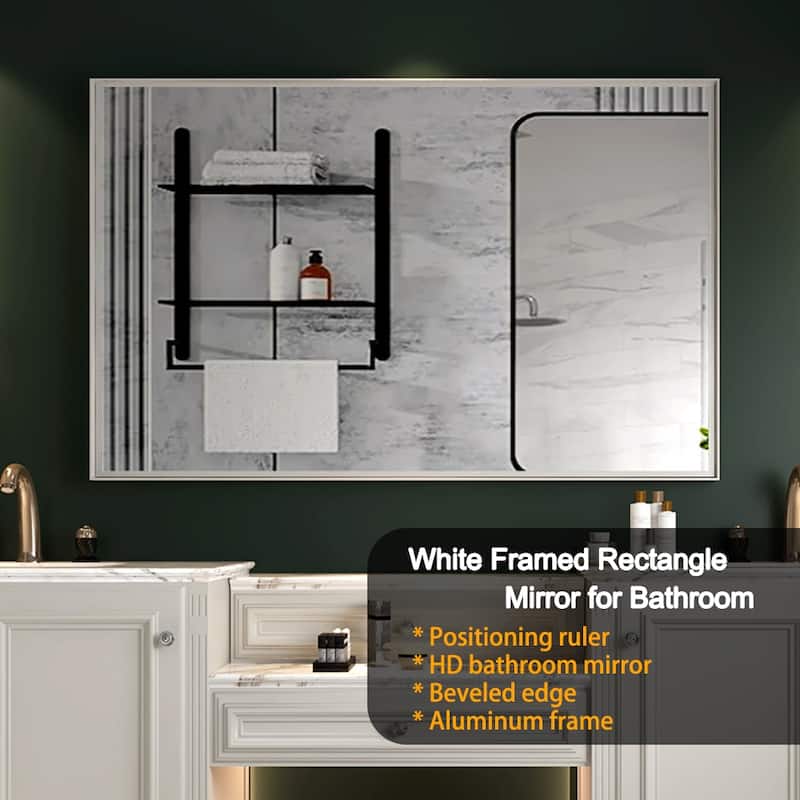40x30inch Rectangular Wall-mounted Beveled Bathroom Mirror,Square Angle Metal Frame Wall Mounted Bathroom Mirrors
