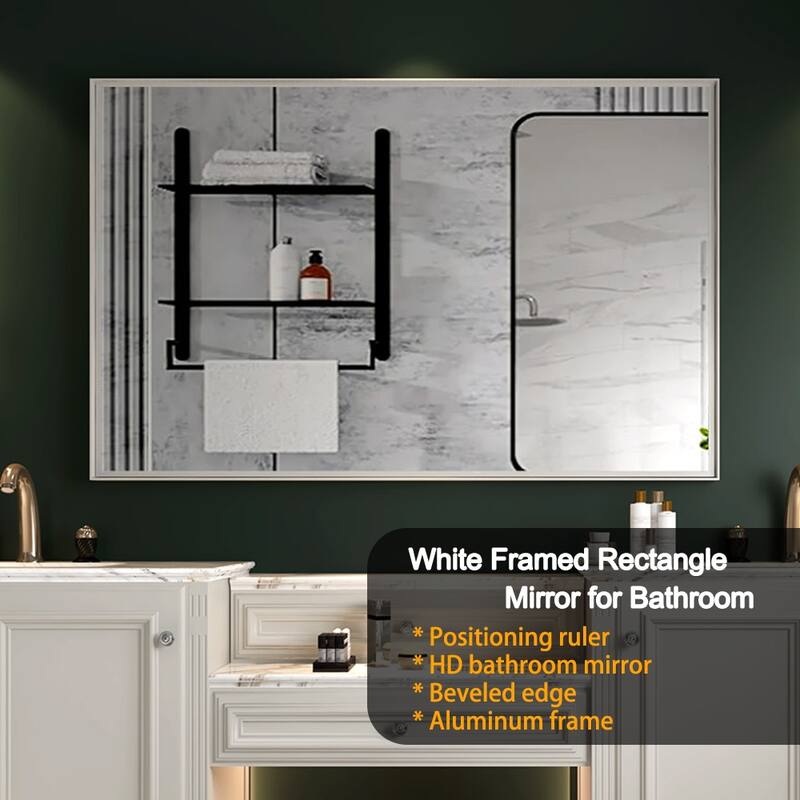 Modern White Beveled Bathroom Vanity Mirror, 40x30 Inch, Rectangular Wall Mirror for Horizontal or Vertical Mounting