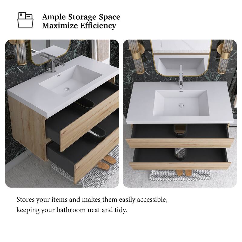 Floating Bathroom Vanity with Integrated Resin Top