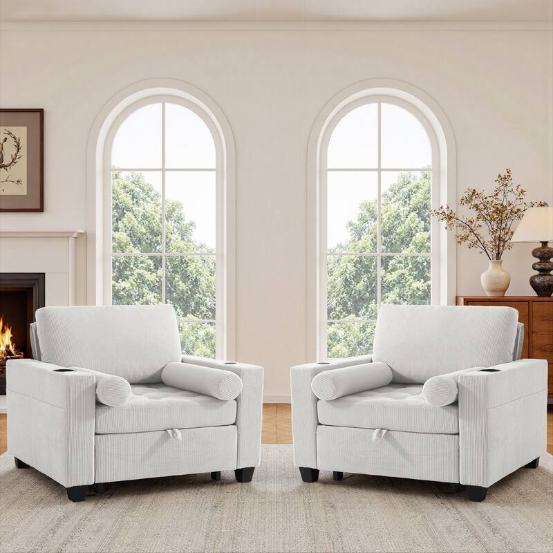 2 Set Convertible Adjustable Lounge 3-in-1 Pull-Out Sleeper Chair Bed