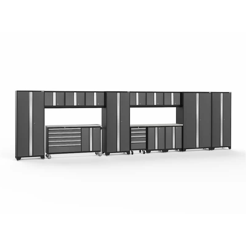 NewAge Products Bold Series 276" W x 18" D 15 Piece Garage Cabinet Set - Stainless Steel Top / No Slatwall - Gray