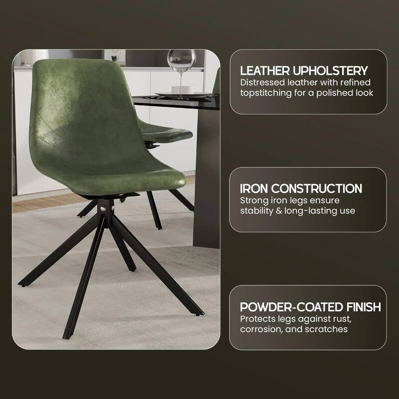 Markley Leather Dining Chair 360 Degree Swivel with Iron legs Modern Accent Side Chair Set of 2