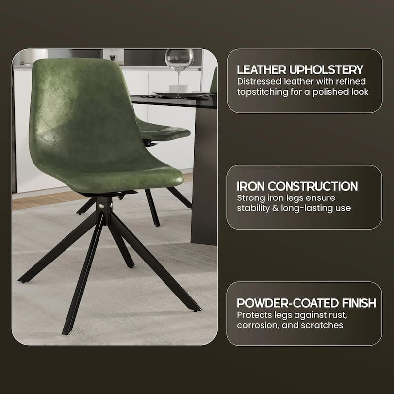 Markley Leather Dining Chair 360 Degree Swivel with Iron legs Modern Accent Side Chair Set of 4