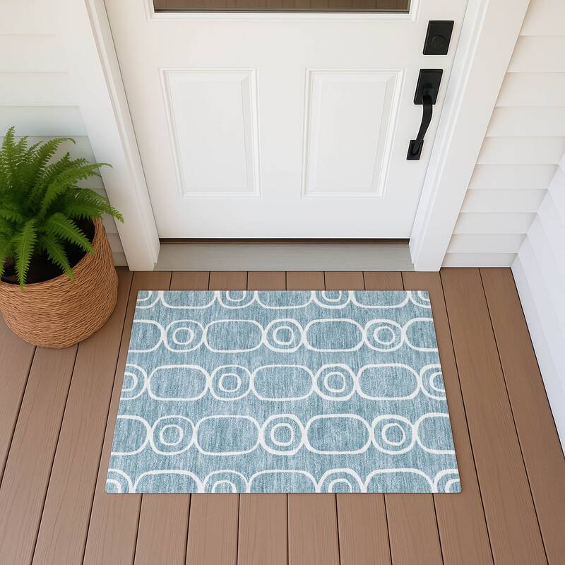 Machine Washable Indoor/ Outdoor Modern Vibe Chantille Rug - Aqua - 1'8" x 2'6"