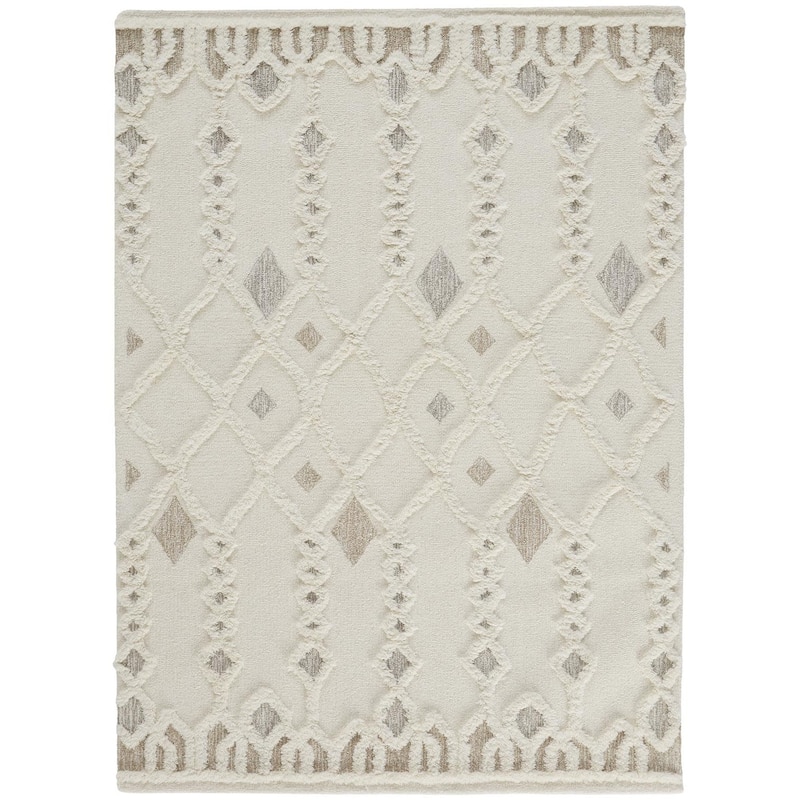 Grand Bazaar Elika Hand Tufted Trellis & Lattice Transitional Area Rug - 5' x 8' - Ivory/Tan/Silver