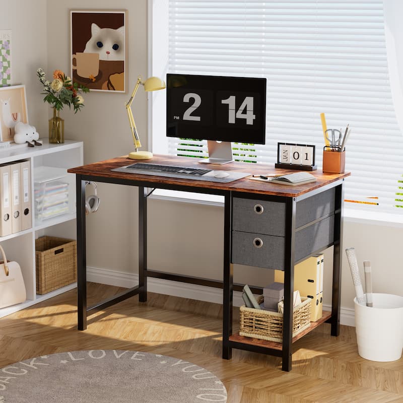 Modern Computer Office Desk with 2 Storage Drawers - 40inch - Rust