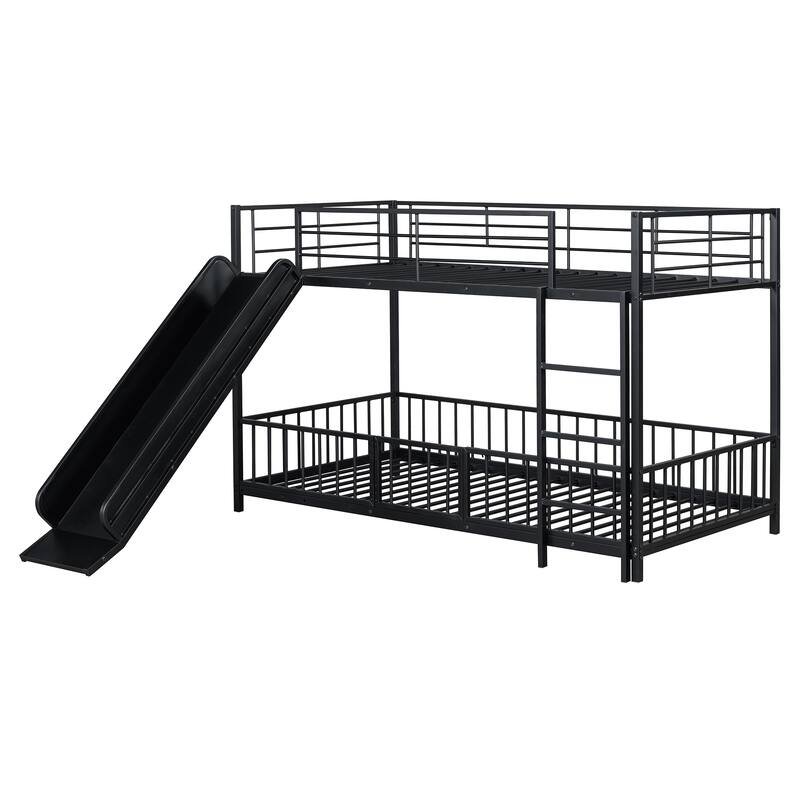 Metal Bunk Bed with Slide and Guardrails for Kids, Boys and Girls, Bedroom