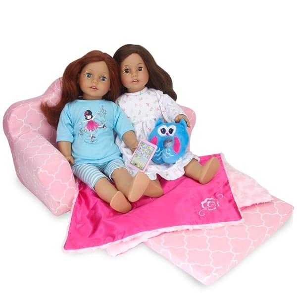 slide 2 of 4, Sophia's - 18" Doll - Print Pull Out Sofa Double Bed - Light Pink
