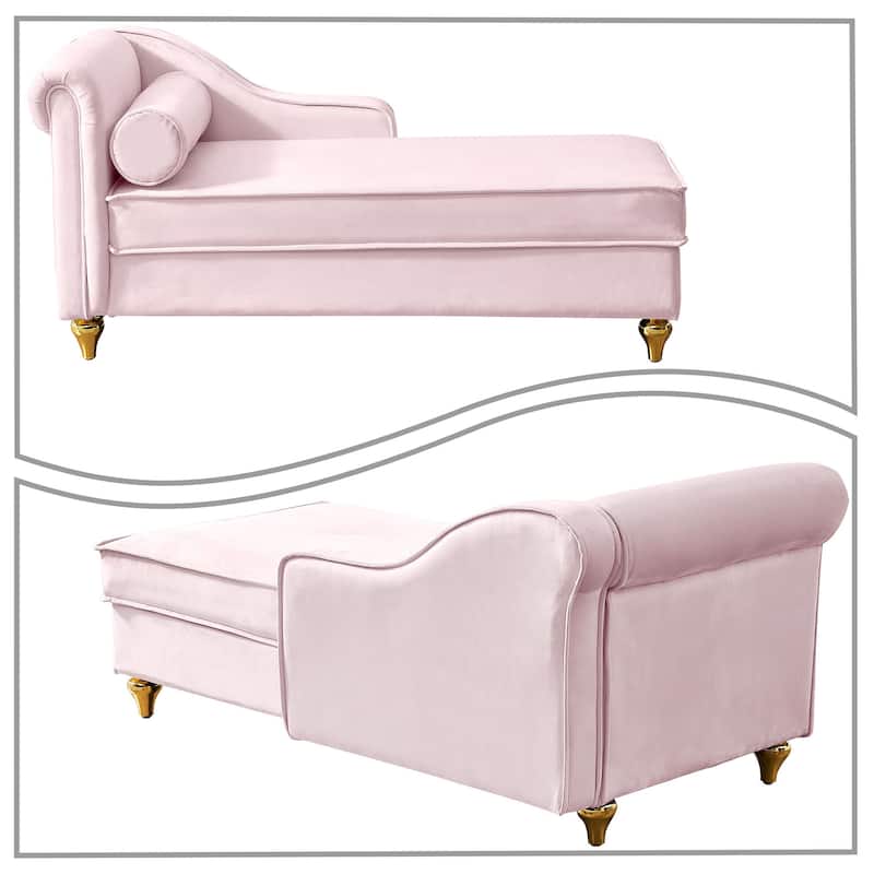 French Elegant Velvet Upholstered Storage Chaise Lounge Chair with a Pillow