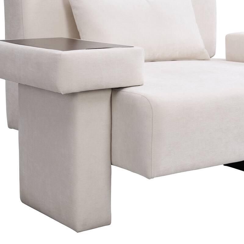 Modern Armchair Lounge Chair Sofa Chair with Built-In Storage, Wooden Table Armrest, Extra-Wide Seat