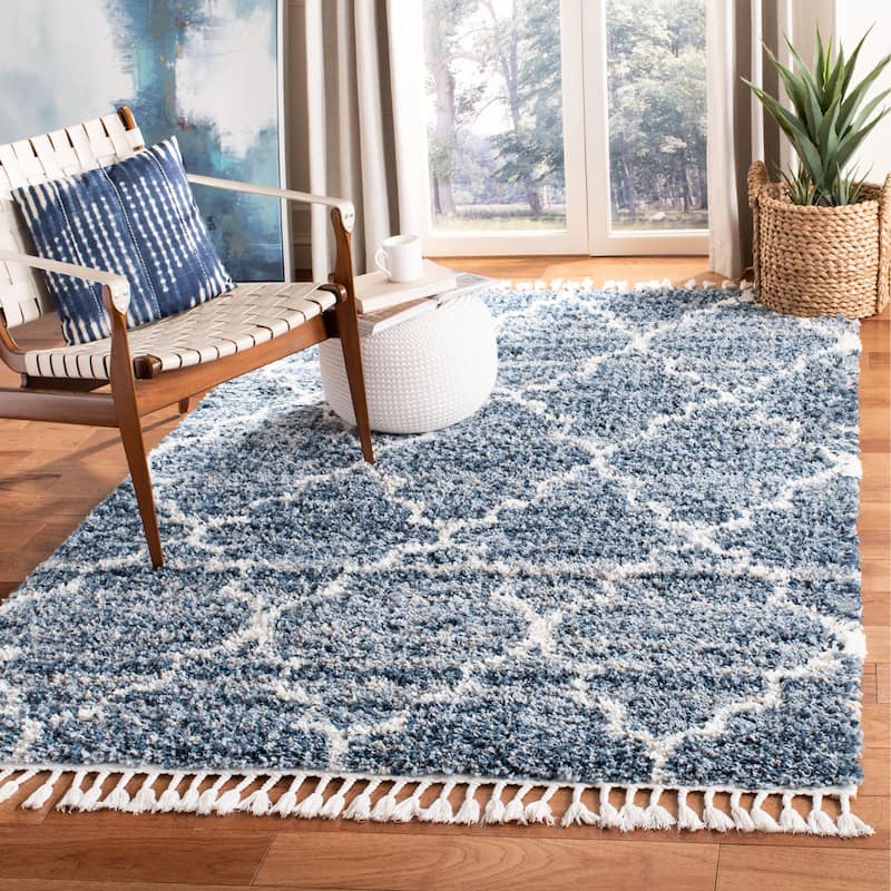 SAFAVIEH Montreal Shag Loyce 2-inch Thick Rug - 8' x 10' - Navy/Ivory