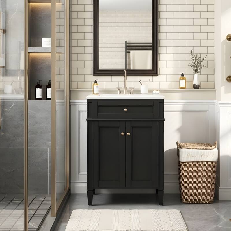 Bathroom Storage Cabinet with Sink, Soft-Closing Doors with Organizers - Black