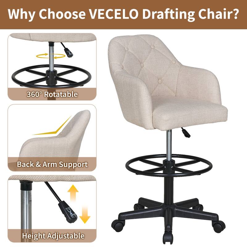 VECELO Swivel Wingback Tilting Task Chair with Tufted Naihead Trim Home Office Chairs Drafting Chairs(Set of 2)