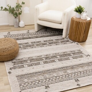 Alta Collection - Cream Grey Textured Area Rug - Bed Bath & Beyond ...