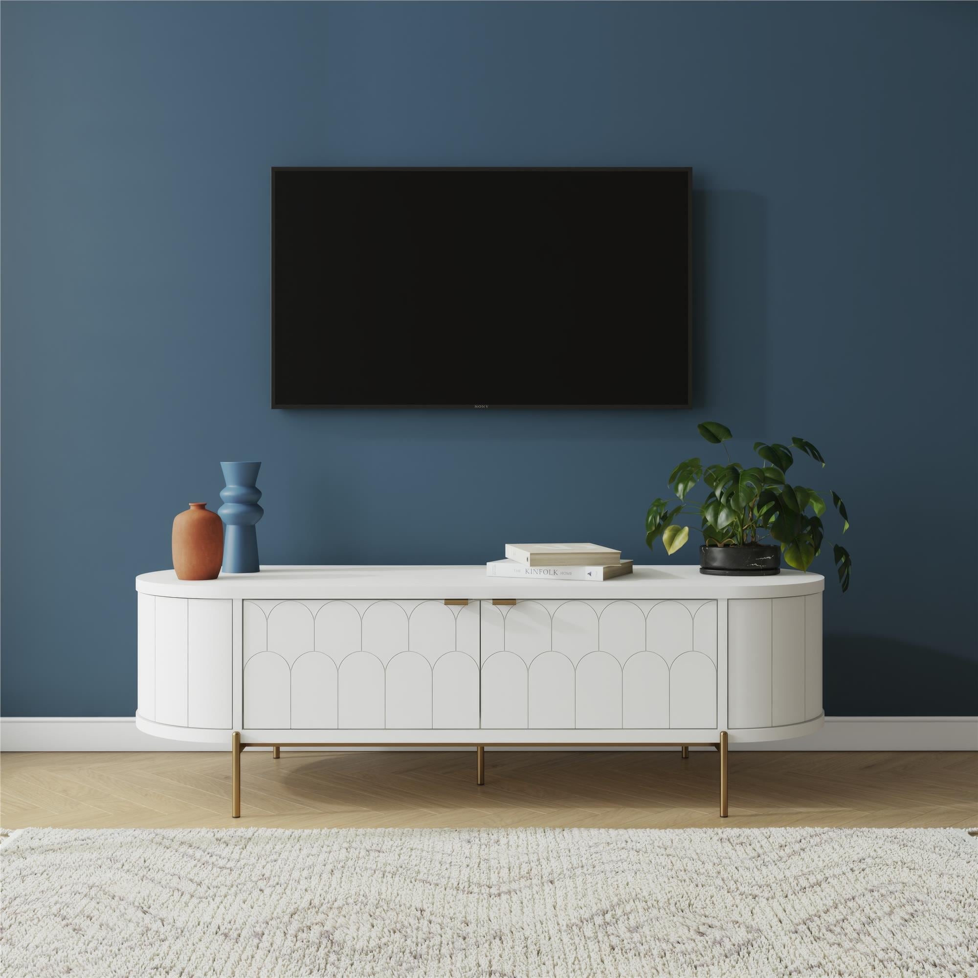 CosmoLiving by Cosmopolitan Anastasia Modern Scalloped Oval TV Stand - Up to 65"