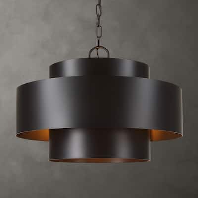 Bronze Inter-Stacked Cylinder Hanging Pendant Ceiling Light Fixture - 14.5"