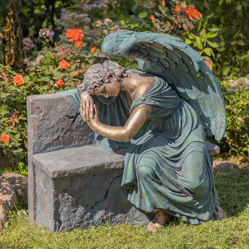 35" T Magnesium Napping Angel On Bench in Antiq. Bronze "Seraphina" - Magnesium Oxide - Bronze