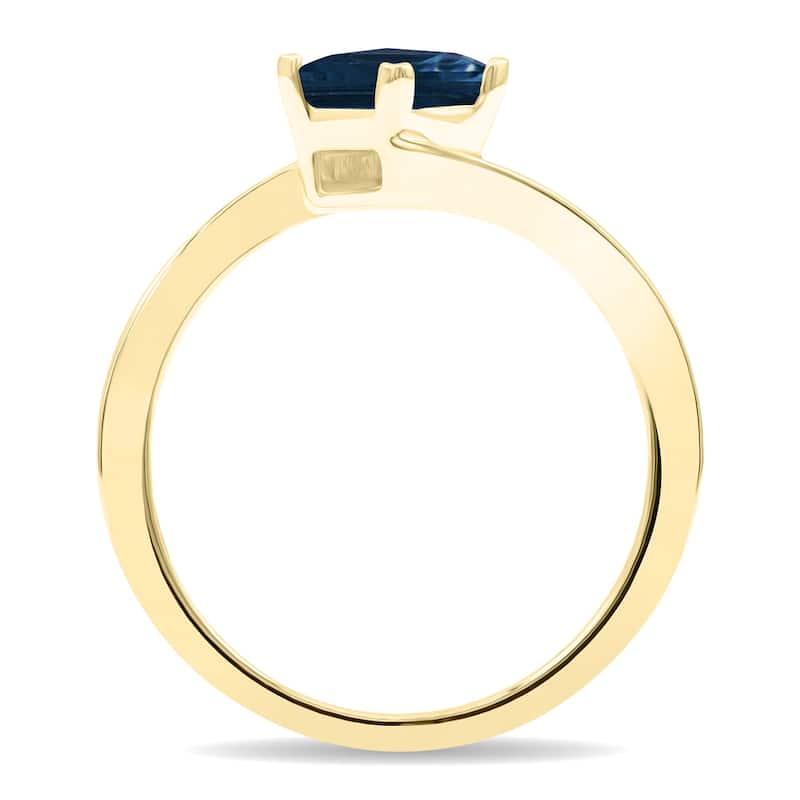 Women's Solitaire Square Shaped Sapphire Wave Ring in 10K Yellow Gold