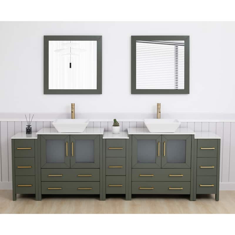 Vanity Art 96-inch Double Sink Bathroom Vanity Set with Engineered Marble Top and Free Mirror - 96 x 18.5 x 36 Inches
