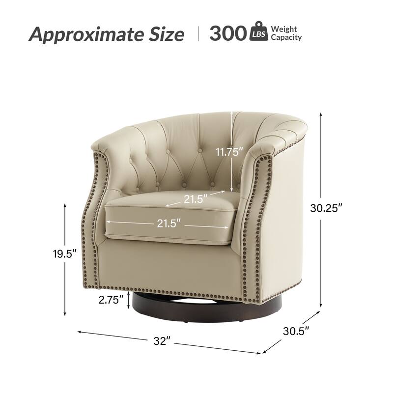 Max Traditional Chesterfield Rocker and Swivel Genuine Leather Chair with Nailhead Trims