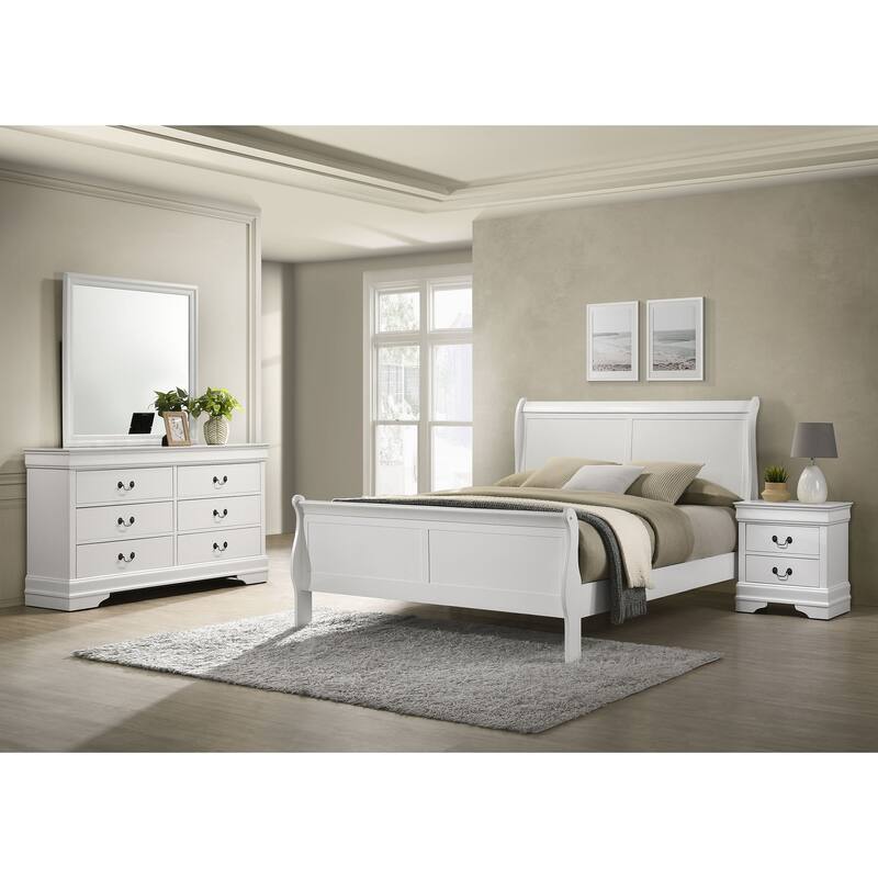 Louis Philippe Bedroom Set White - Full - 4 Piece