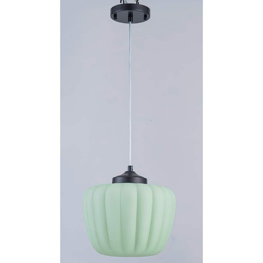 Modern 1-Light Green Lantern Glass Pendant Light for Kitchen Island, Dining Room
