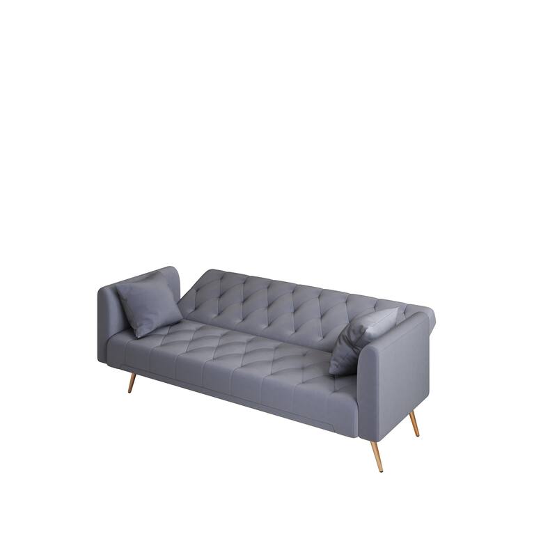 71-inch Convertible Love Seat Sofa, Gray Velvet, Suitable for Small Spaces