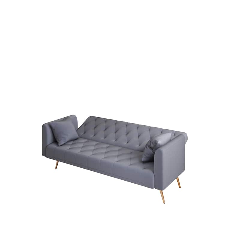 Velvet Loveseat Sofa Adjustable Backrest Sleeper Sofa Bed with 2 Pillow Upholstered Deep Seat Sofa, Tufted Couch