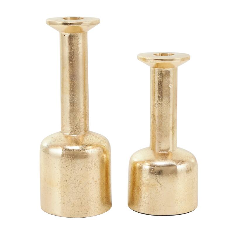 Gold or Silver Aluminum Metal Candle Holder with Rounded Bases (Set of 2)