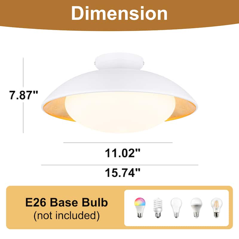 Starsky 1-light 15in. Bowl Ceiling Light Frosted Glass Shade Semi Flush Mount - Black