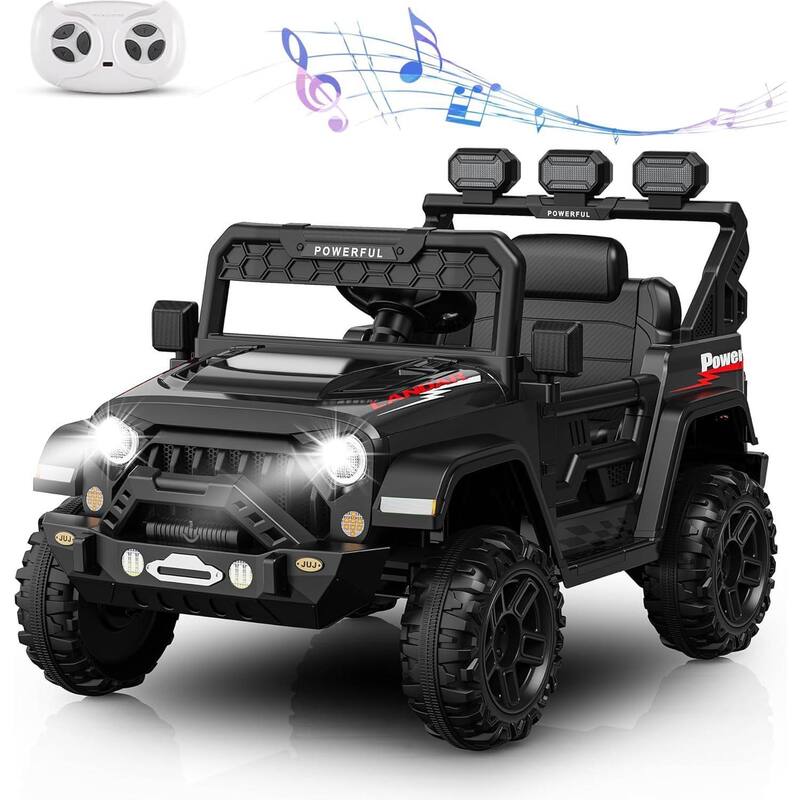 12V Kids Ride On Truck Car with LED, Bluetooth for Best Kids Gift - Black