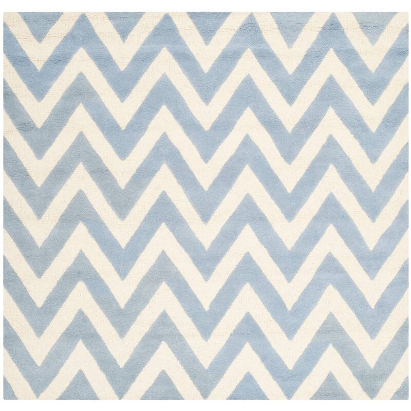 SAFAVIEH Handmade Cambridge Hicran Modern Moroccan Wool Rug - 8' Square - Light Blue/Ivory