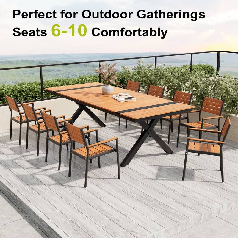 Pellebant Aluminum Rectangular Outdoor Patio Dining Table with Umbrella Hole