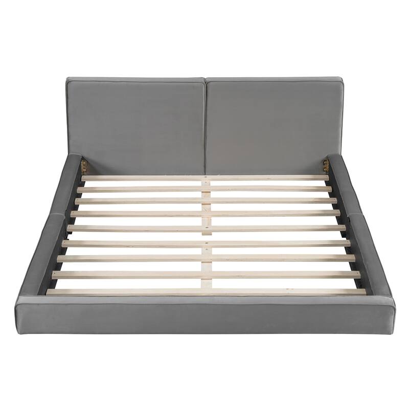 HomeRoots Gray Tufted Velvet Upholstered Queen Bed Frame