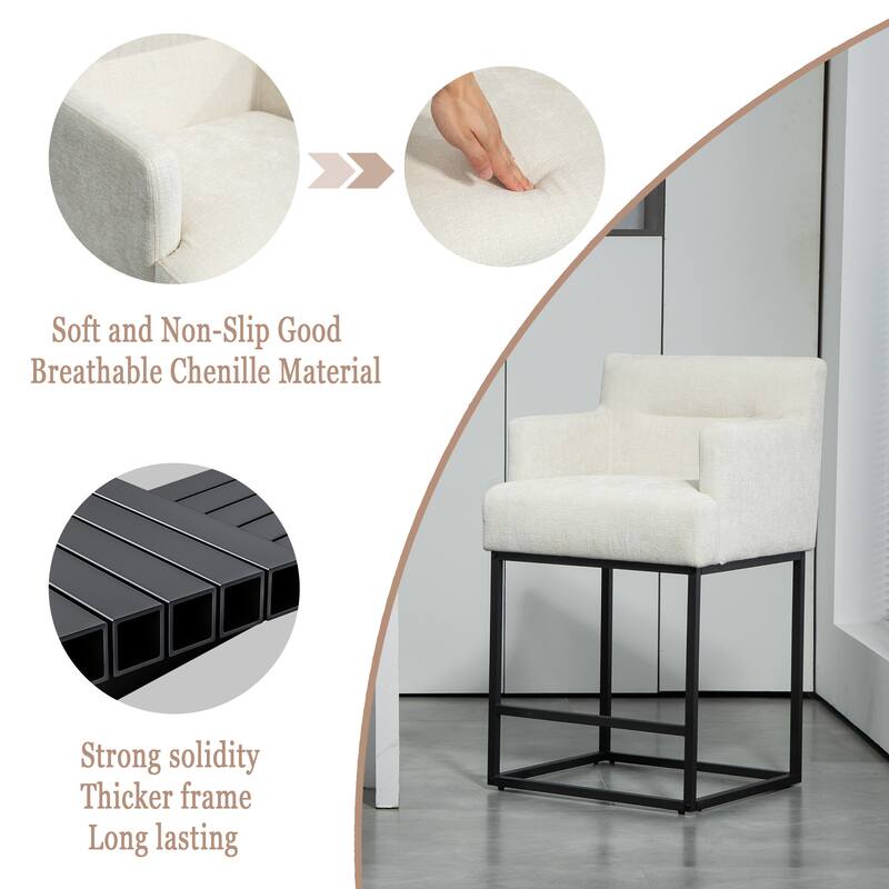House Hold Counter Height Bar Stools Set of 2,Modern Square PU Bar Stool