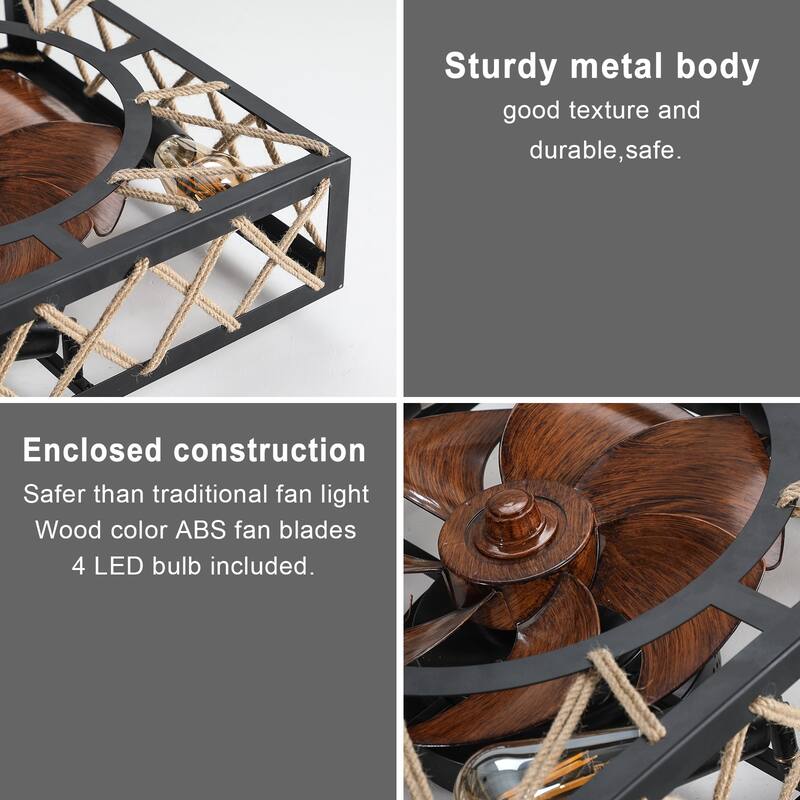 Oaks Aura 18in.Modern Industrial Low Profile Ceiling Fan with Light, Black Farmhouse Flush Mount Remote Control Ceiling Fan