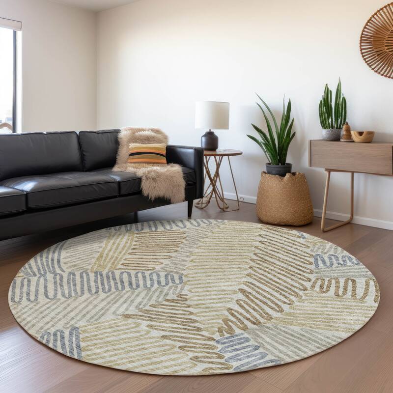 Premium Washable Super Soft Contemporary Leaf Mayfield Rug - Taupe - 8' x 8'