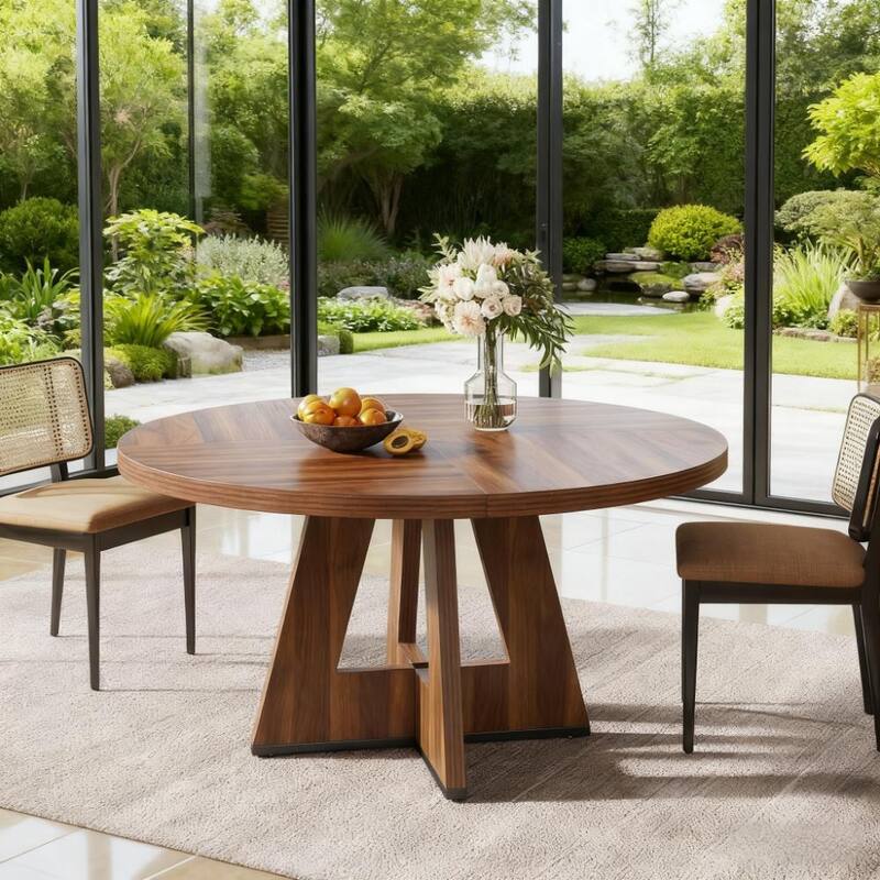 47" Farmhouse Wood Round Dining Table, Table Only - Brown