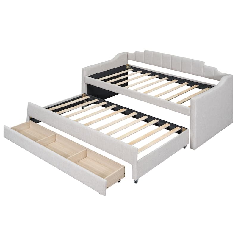 Twin Linen Daybed with Trundle and 3 Drawers