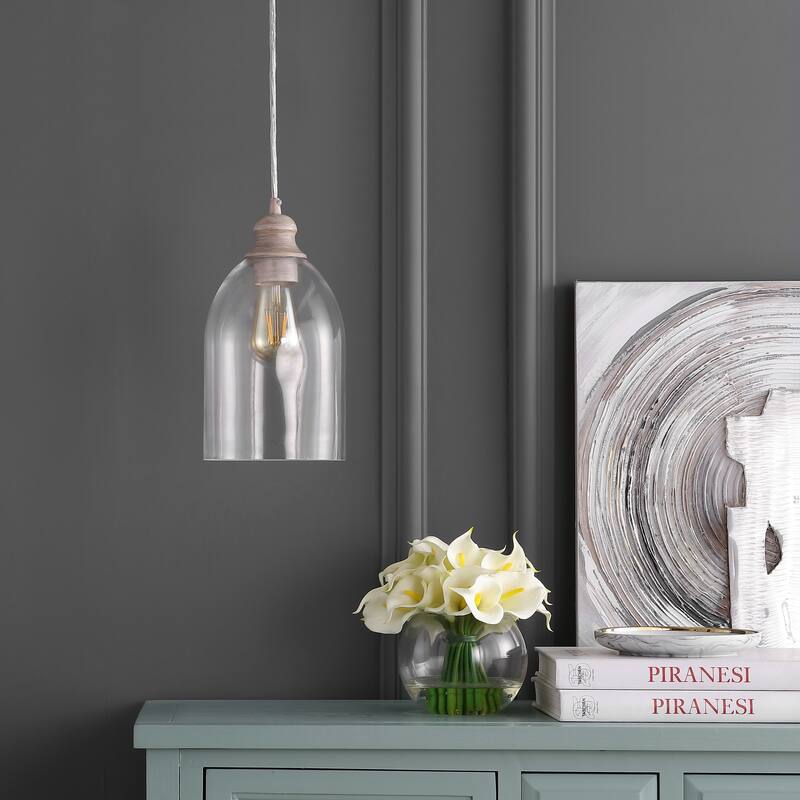 Ira 6.25" Adjustable Greige Glass LED Pendant, Grey/Clear by JONATHAN Y
