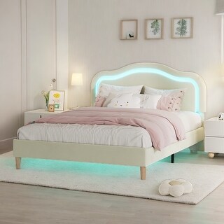 Full Size Smart LED Bed Frame with Adjustable Headboard, No