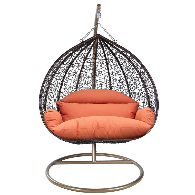 2-Person Egg Swing Chair in Brown Stainless Steel 2-Seater Porch Swing with Stand for Outdoor and Indoor - 77.95" Height - Orange