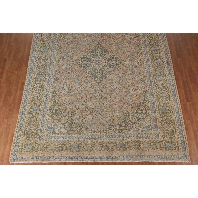 Hand Knotted Oriental 100% Wool Carpet Traditional Floral Oranges & Rust Mashad Area Rug - 13' 2'' X 9' 6''