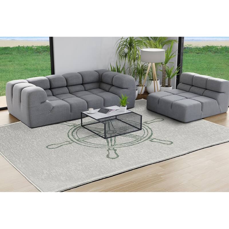 Large Ship Wheel Nautical Chenille Rug