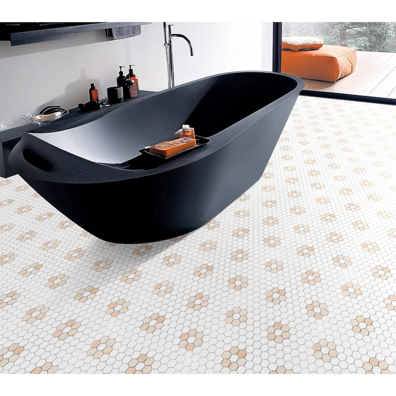 1" X 1" Thassos White and Pink Marble Mosaic Wall & Floor Tile - 1 Case (10 Sheets)