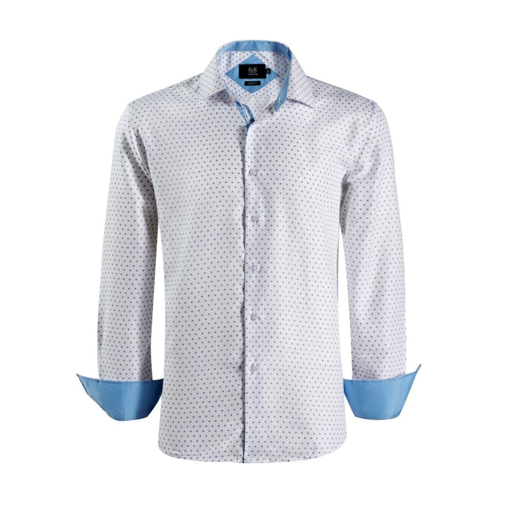 Elie Balleh Men's White Ditsy Print Slim Fit Shirt