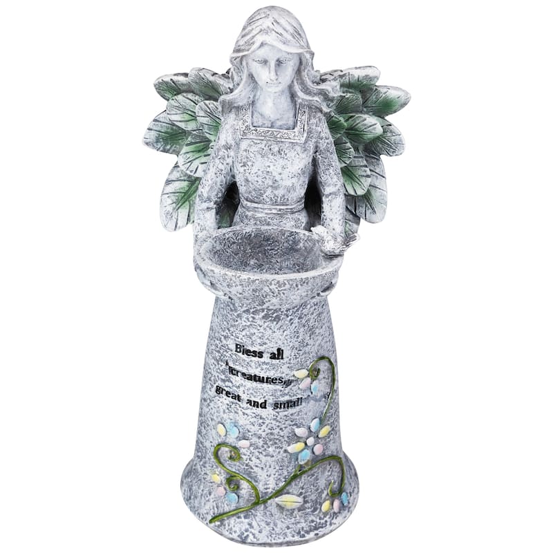 LED Solar Lighted Bless All Creatures Outdoor Garden Birdbath - 16"