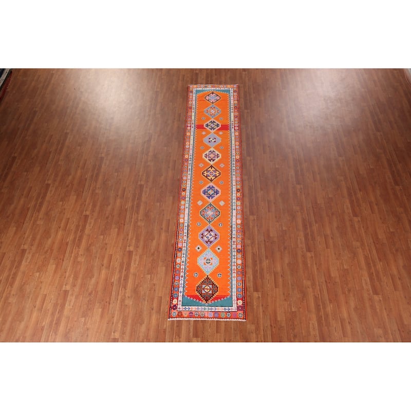 Orange Anatolian Turkish Vintage Runner Rug Handmade Silk Carpet - 2'10"x 13'0"