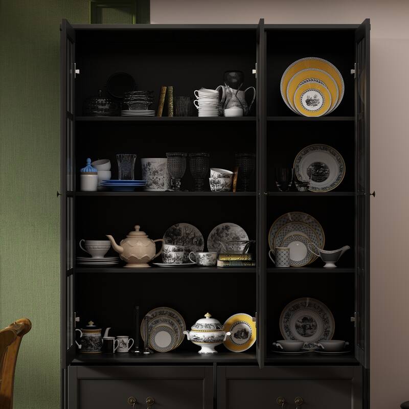 78.7" Combo Buffet Bookcase Storage Cabinet Glass Bookshelf Display