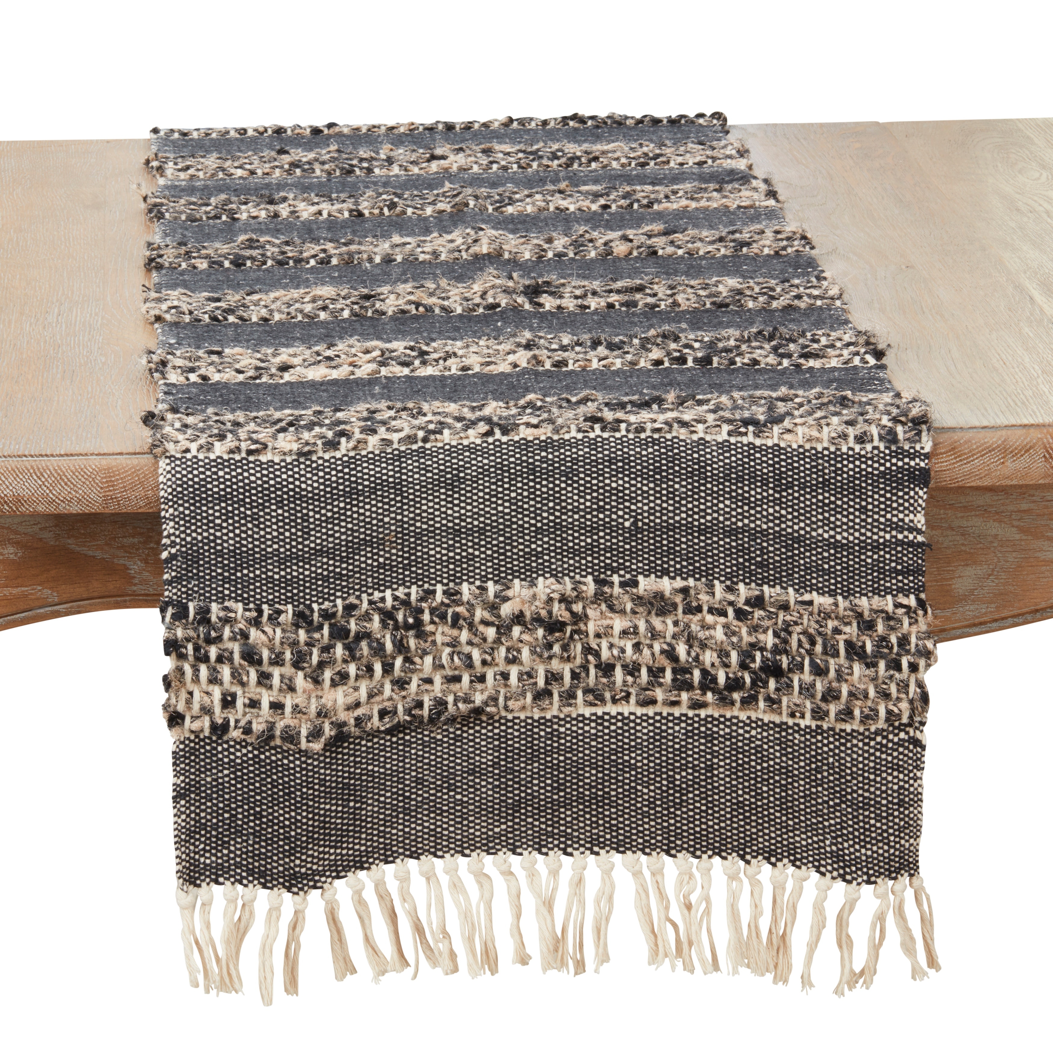 Tassel Trimmed Stripes Table Runner - 16"x72"